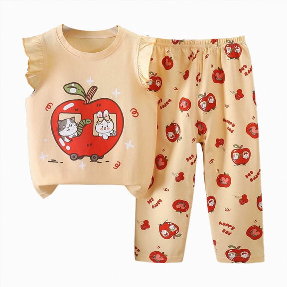 CAICJ98 Toddler Baby Girls Summer Clothes 3 6 12 18 Months 2T 3T 4T 5T Girls Outfits Sleeveless Dinosaur Print Tank Top Pants Set (Yellow,3-4 Years)