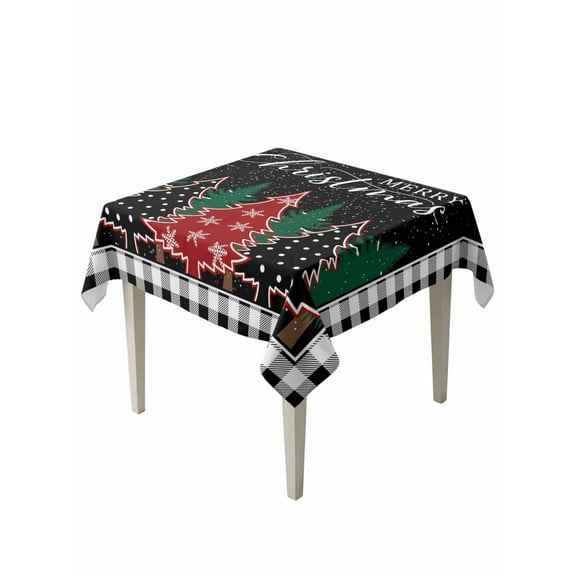 Square Tablecloth 60 x 60 Inches Merry Christmas Winter Xmas Trees Black Waterproof & Stain Resistance Table Cloth Decorative Fabric Table Cover for Dinning/Party/Buffet/Banquet