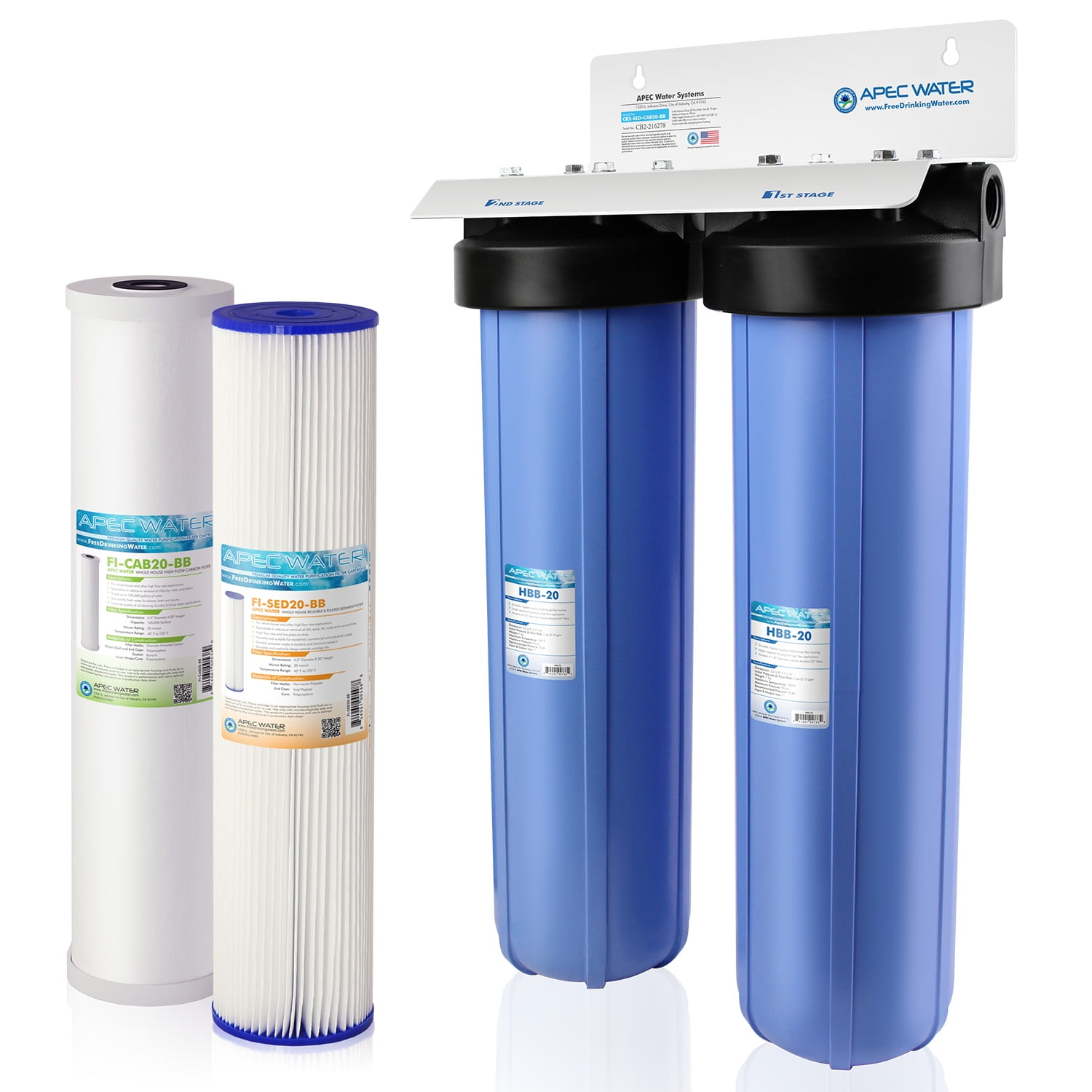 2 Transparent Big Blue Housings 20" for Whole House Water Filtration System. 