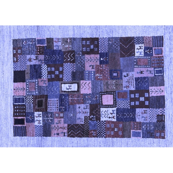 Ahgly Company Indoor Rectangle Abstract Blue Contemporary Area Rugs, 2' x 3'