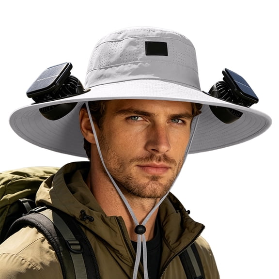 Solar Fan Hat, UPF 50 Wide Brim Sun Hat with 2 Fans, Solar & USB Rechargeable, 3 Speeds for Fishing/Camping/Hiking/Gardening