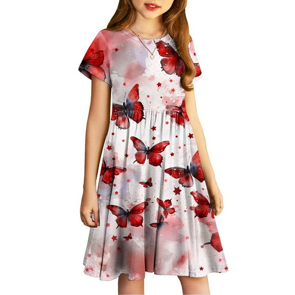 JoyHoop Girls Casual Dress for Summer Cute Swing Sundress Playwear Twirling Midi Dresses