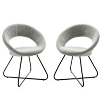Side Dining Chair, Set of 2, Black Grey Gray, Fabric, Modern Contemporary, Kitchen Room Cafe Bistro Restaurant Hospitality
