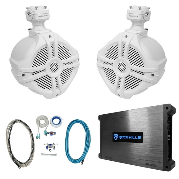 (2) Rockville RWB70W White 6.5" Marine Wakeboard Swivel Tower Speakers Amplifier