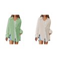thumbnail image 1 of (2-Pack) Rinsvye Women'S Pure Color Loose Fit Shirt Casual Oversized Button Down Blouse Thin Fabric Spring Summer Top Breezy Wear, 1 of 8