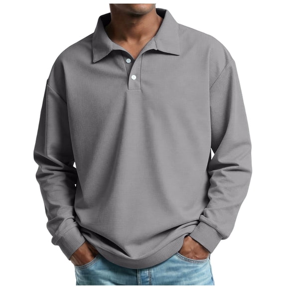 Ketyyh-chn99 Mens Long Sleeve Polo Shirts Men's Long Sleeve Polo Shirt Solid Color Button Lapel Casual Long Sleeve Polo Shirt Size for XL,Grey