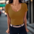 thumbnail image 2 of Women V Neck Ribbed Fitted Tight Tshirt Short Sleeve Shirt Basic Knit Top, 2 of 5