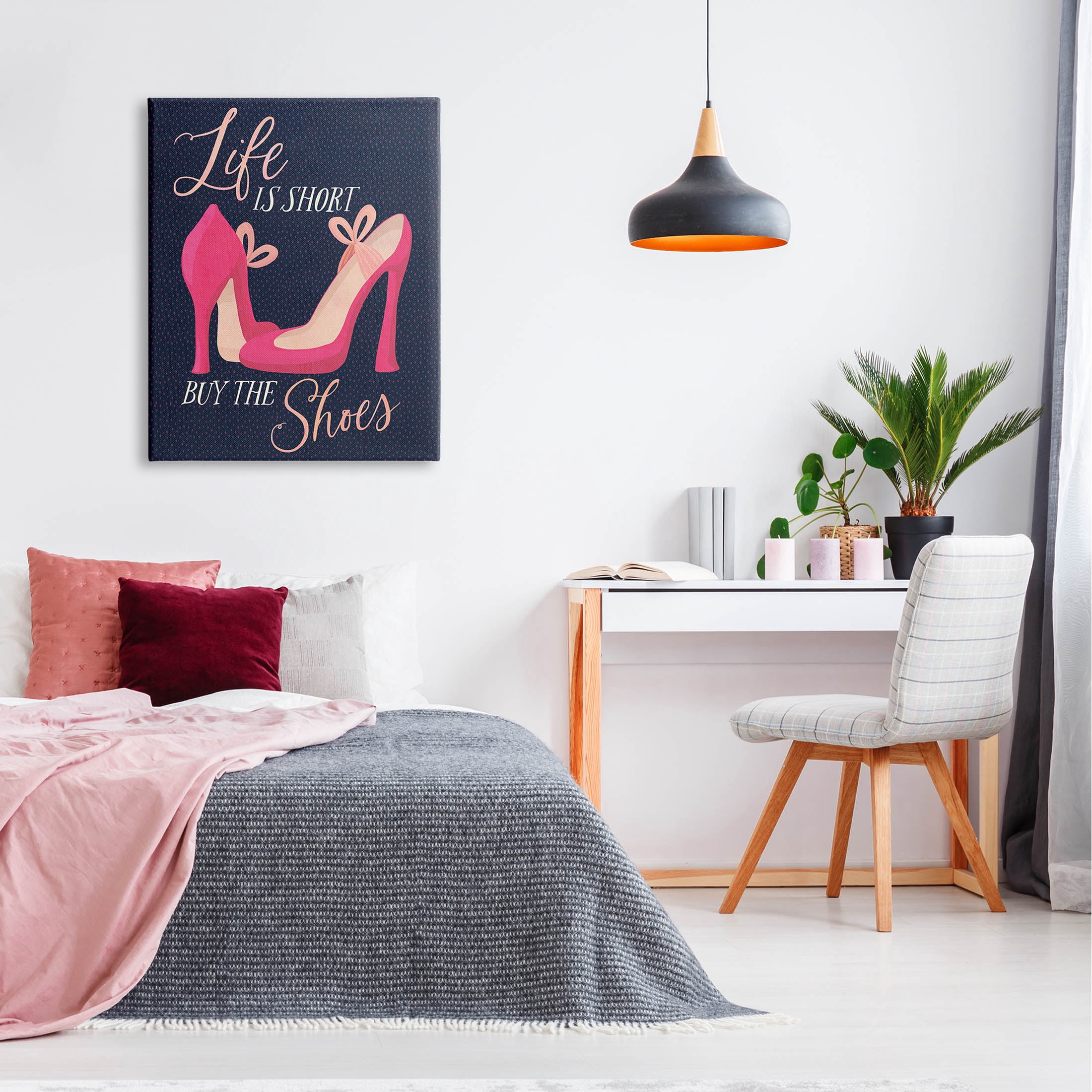 Life Is Short Buy The Shoes Phrase Beauty & Fashion Graphic Art Gallery Wrapped Canvas Print Wall Art