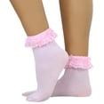 thumbnail image 4 of ToBeInStyle Women's Opaque Ankle High Socks w/ Ruffled Lace Top - Baby Pink, 4 of 5