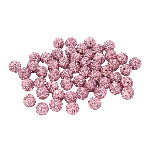 SPRING Sparkly Rhinestone Round Beads Polymer Clay Pave Disco Ball Beads 10mm Light pink