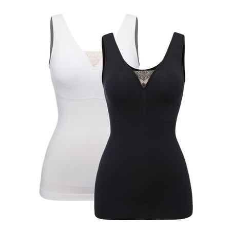 

SLIMBELLE Womens Padded Camisole with Lace Cami Tummy Control Shapewear with Built in Bra