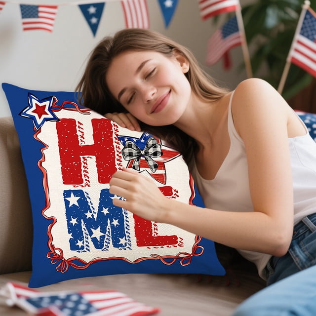 Xihbxyly Fundas de Cojín para El 4 de Julio, Decoración con Bandera Patriótica, Lino Moderno, Diseño Multicolor, Ideal para Sofá, Dormitorio, Elegante Cremallera Oculta, Colores Vibrantes, Ideal para