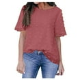 thumbnail image 1 of Blouse à Manches Courtes Col Rond Couleur Unie pour Femmes, 1 of 5