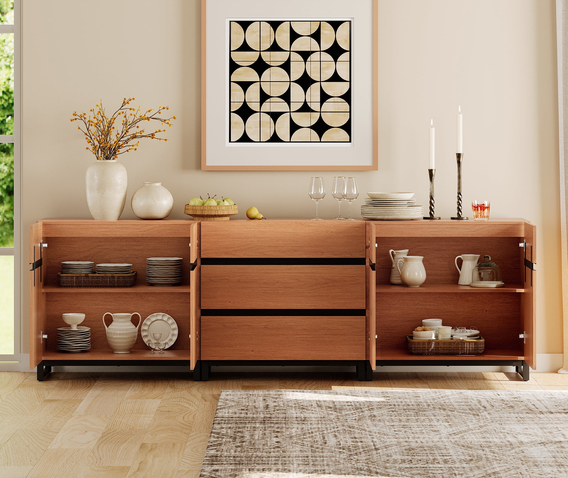 WAMPAT 3-in-1 Modern TV Stand for TVs up to 100 Inch，3 Drawers & Adjustable Shelves Media Console， Entertainment Center for Living Room & Bedroom