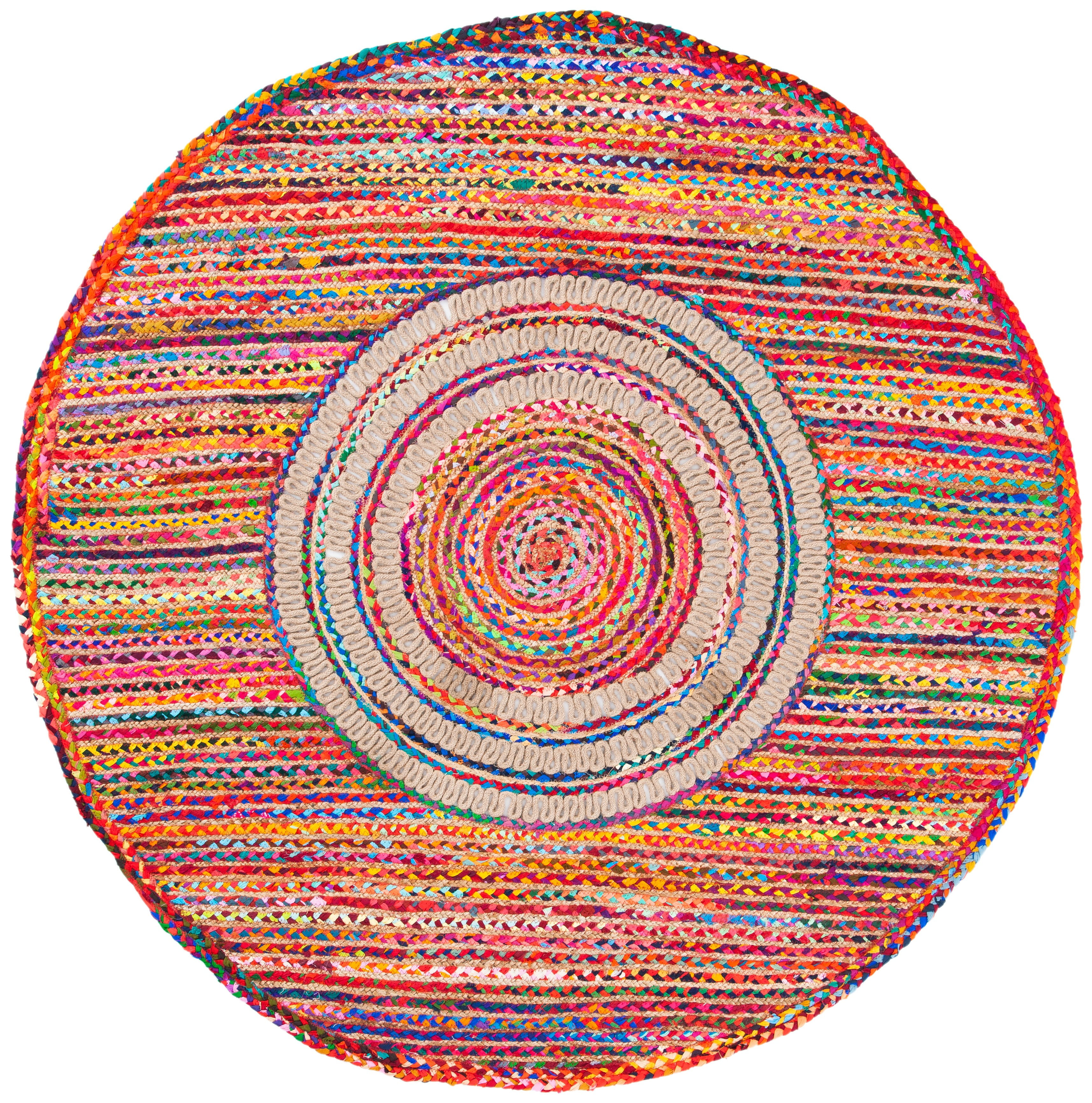 SAFAVIEH Braided Montana Geometric Reversible Area Rug, Pink/Red, 5' x 5' Round