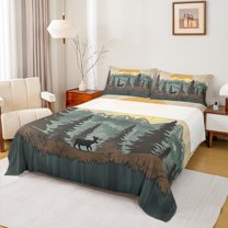 Manfei Rustic Deer Moose Elk Twin Sheet Sets, Retro Country Animal Twin Fitted Sheet, Farmhouse Cabin Wildlife Flat Sheet, Microfiber Bedroom Decor, 3 Pieces