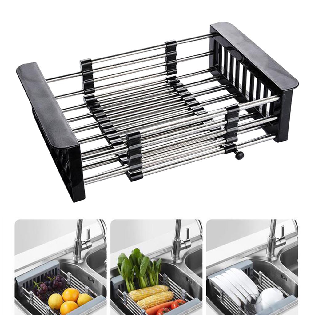 65-105cm carbon steel Expandable Over Sink Dish Drainer Drying Rack with  Door Countertop Telescope Dish Storage Rack for Kitchen - AliExpress