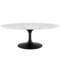 Pemberly Row 48" Oval Top Modern Metal Coffee Table in White/Black