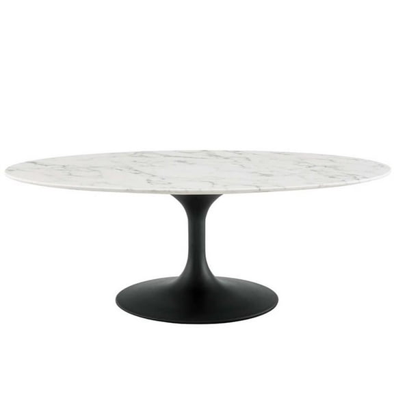 Pemberly Row 48" Oval Top Modern Metal Coffee Table in White/Black