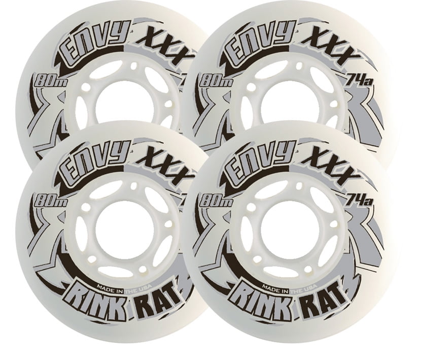 RINK RAT Wheels 80mm 74a ENVY XXX 4Pack White/Gray Inline Indoor