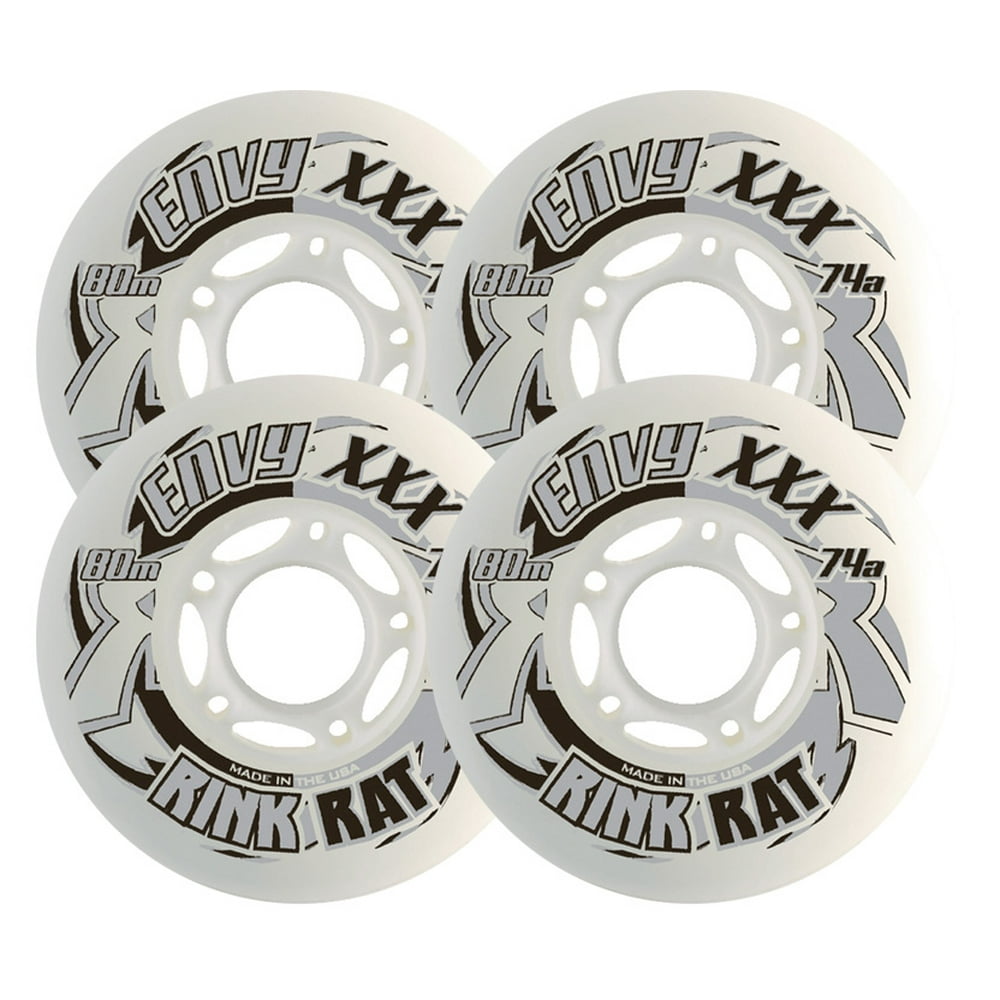 RINK RAT Wheels 76mm 74a ENVY XXX 4Pack White/Gray Inline Indoor