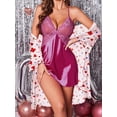 thumbnail image 5 of Avidlove Women's Satin Robe Ruffle Sleeve Short Belted Kimono Bathrobe Valentine Lingerie Bridesmaids Sleepwear, 5 of 7