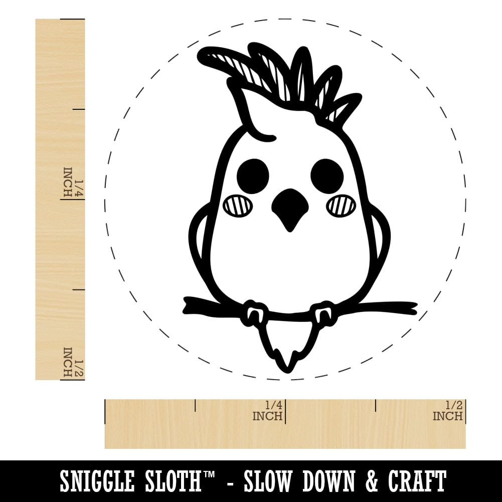 Precious Kawaii Chibi Sulphur-Crested Cockatoo Self-Inking Rubber Stamp Ink Stamper - Dry Pad (No Ink) - Mini 1/2 Inch