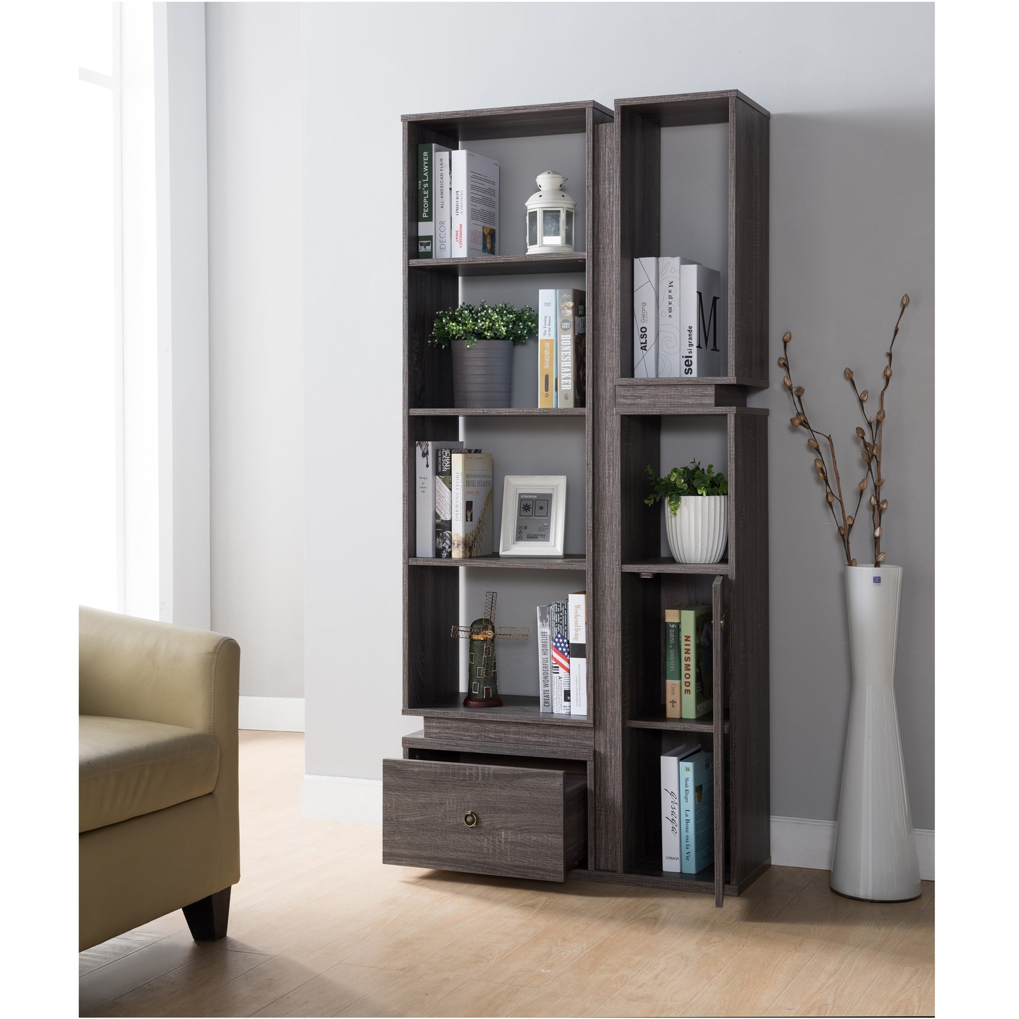 Furniture of America Vese Contemporary Grey 6shelf Bookcase Walmart