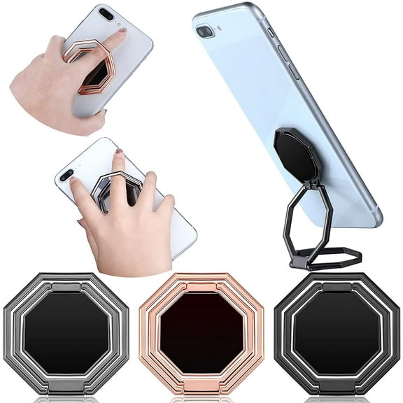 3 Pieces Phone Ring Holder Stand Finger Kickstand 360 Degree Rotation Foldable Phone Grip Metal Cellphone Stand for Magnetic Car Mount Desk, Compatible with Most Smartphones, 3 Colors