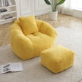 thumbnail image 2 of SESSLIFE Oversized Faux Fur Bean Bag Chair with Footstool, Giant Bean Bag Chair for Adults, Shell Shape Bean Bag Couch, Floor Sofa for Gaming Reading Living Room, Yellow, 2 of 10