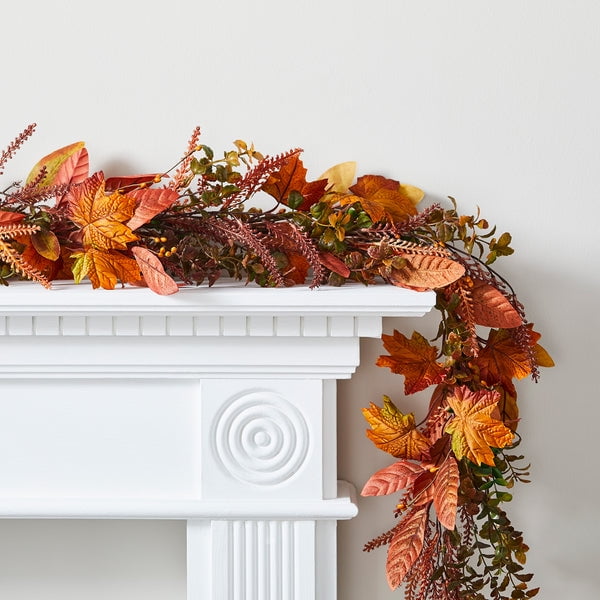 Lights4fun, Inc. Fall Garland Artificial Maple Leaf Thanksgiving ...