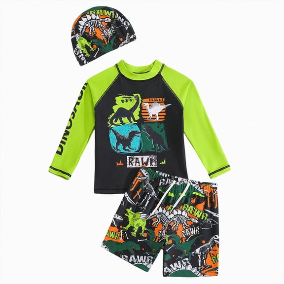 Linfrsh Boys Swim Sets Kids Rash Guard Long Sleeve Swimsuits Boys Quick Dry Bathing Suit(Green,5-6 Years)
