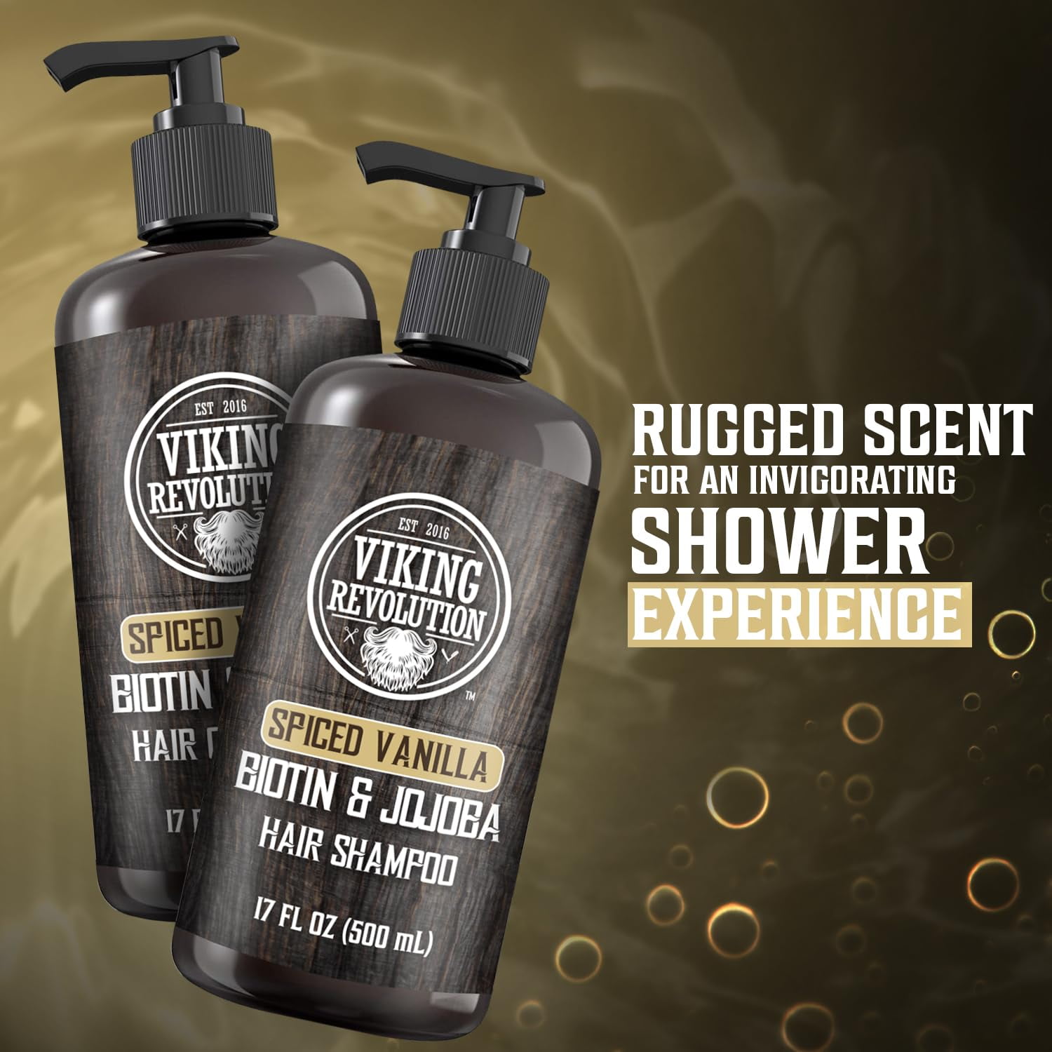 Viking Revolution Spiced Vanilla Mens Shampoo and Conditioner Set with Biotin and Jojoba Oil (17 Oz)