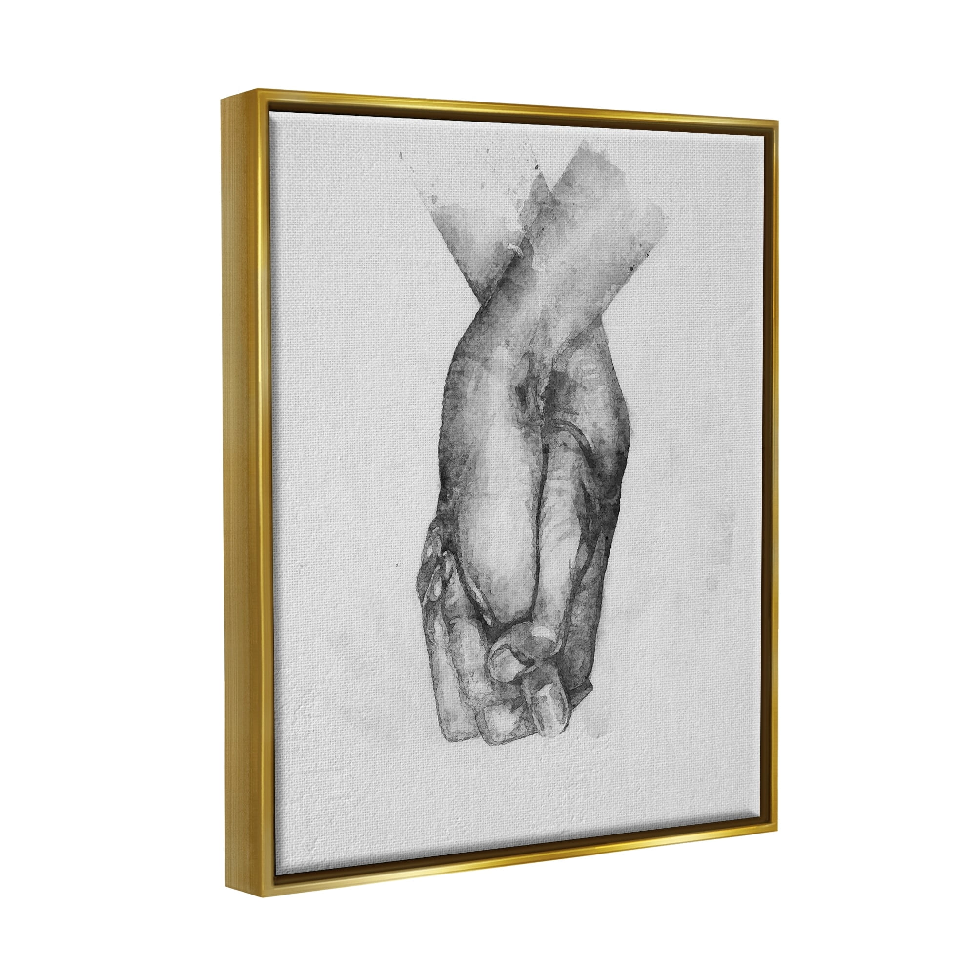 Stupell Industries Simple Vintage Black & White Hand Holding Illustration Metallic Gold Framed Floating Canvas Wall Art, 24x30, by Ros Ruseva