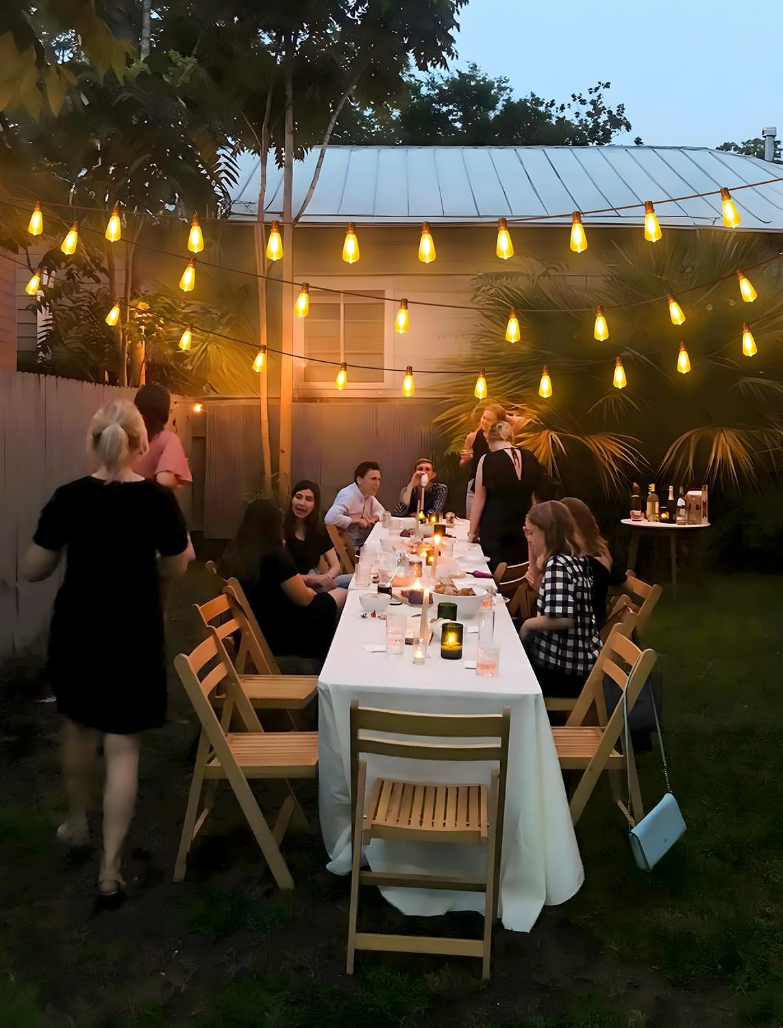 96FT(2x48FT) Solar Outdoor String Lights with Remote & Timer, Dimmable Patio Lights with 36+2 Shatterproof ST38 LED Bulbs for Outside-Black