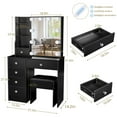 thumbnail image 5 of Caulitar Bedroom Vanity Desk with 10 Led Lights and Mirror, Makeup Dressing Desk Set with Stool and 6 Drawers, Black, 5 of 11