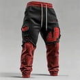 thumbnail image 2 of Leidass Men’s Color Block Patchwork Ripped Distressed Jogger Sweatpants, Halloween Joker Gothic Frayed Destroyed Straight Leg Drawstring Cuffed Streetwear Workout Casual Pants Deep Red 5XL, 2 of 4