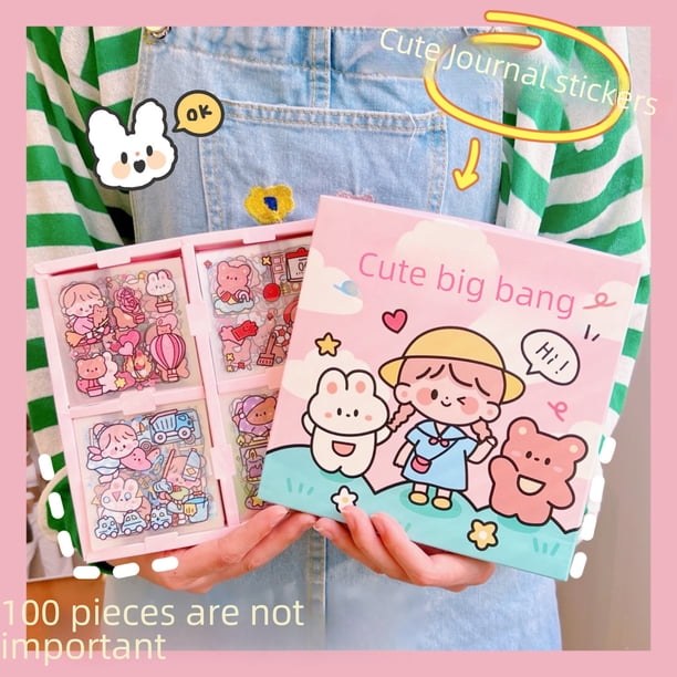 Juego de 100 pegatinas para manuales, bonitos dibujos animados, material decorativo, paquete de regalo