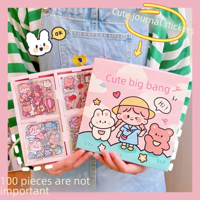 Juego de 100 pegatinas para manuales, bonitos dibujos animados, material decorativo, paquete de regalo