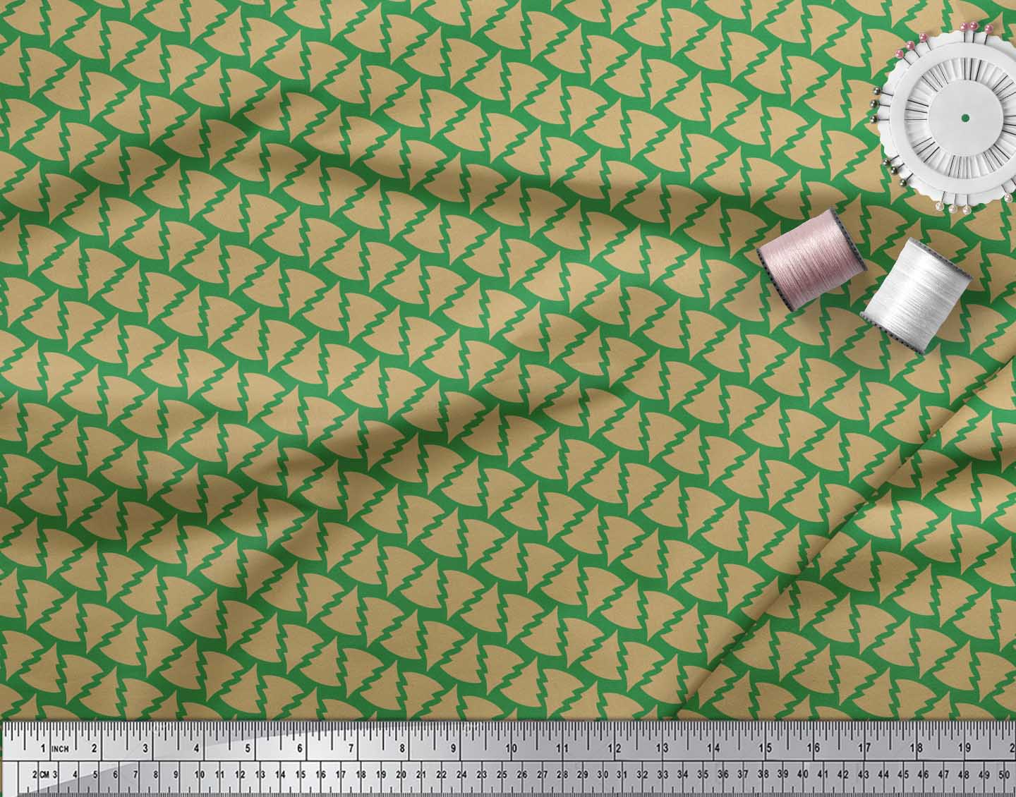 Soimoi Green Cotton Duck Fabric Christmas Tree Print Sewing Fabric Yard 56 Inch Wide