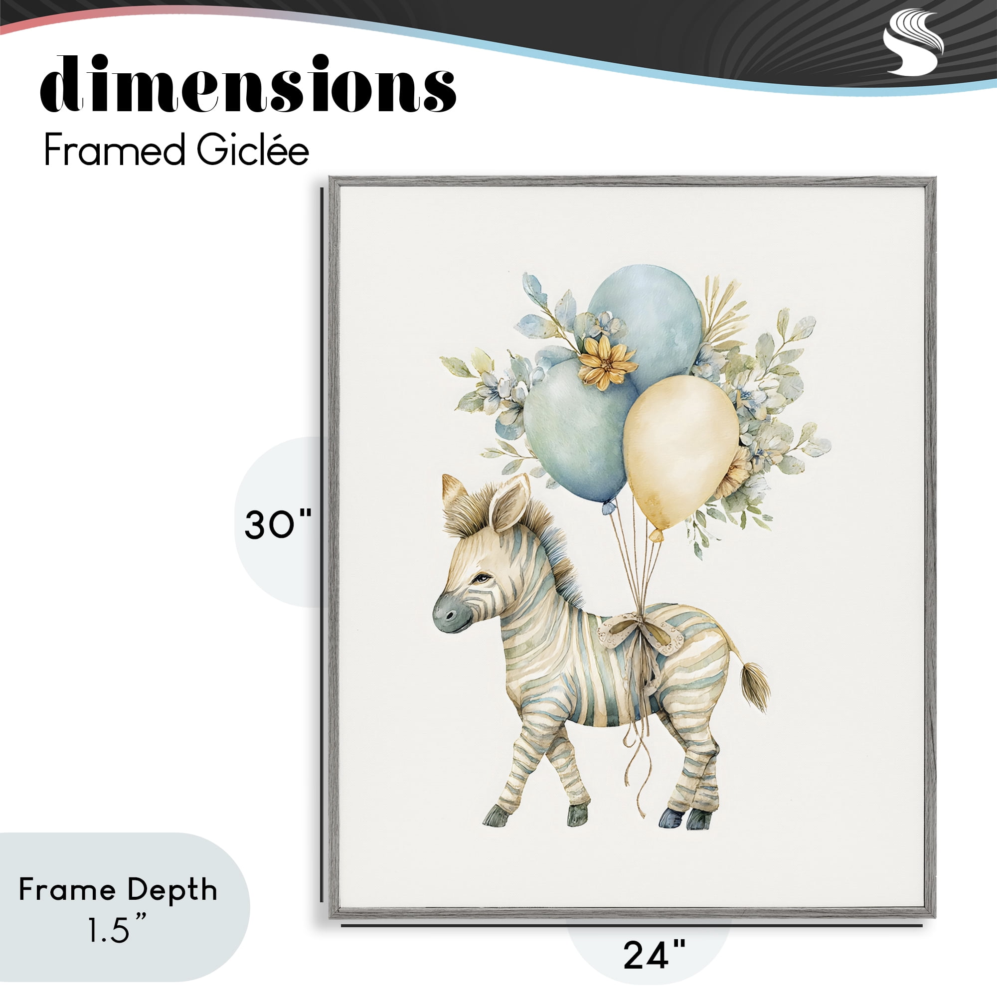 Stupell Industries Watercolor Nursery Zebra Gray Framed Giclee Art, design by LSR Design Studio