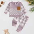 thumbnail image 2 of YDFCWXW Toddler Baby Girl Fall Spring Outfit Checker Patchwork Long Sleeve Sweatshirt Elastic Waist Pants Newborn Clothes Set (Purple, 2-3 Years), 2 of 8