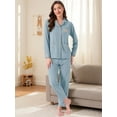 thumbnail image 3 of DARING DIVA Cotton Pajamas Long Sleeve Lounge Sets Button Down Pants M Blue, 3 of 7