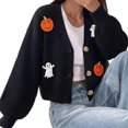 thumbnail image 4 of Edvintorg Cropped Cardigan for Women Halloween V Neck Loose Casual Knit Sweater Lightweight Open Front Top Women Clothing Black S-XL, 4 of 8