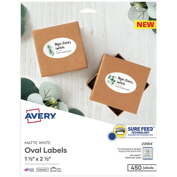 Avery Printable Oval Labels, 1.5" x 2.5", White, 450 Labels (22564)