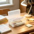 thumbnail image 6 of Double Layer Pencil Box, Large Capacity Plastic Hard Crayon Box, Durable Plastic Clear Marker Organizer with Snap Lid, Stackable Storage Boxes (White, 8''X5''X2''), 6 of 7