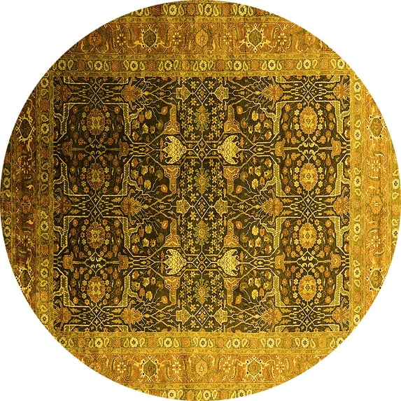 Ahgly Company Machine Washable Indoor Round Oriental Yellow Industrial Area Rugs, 5' Round