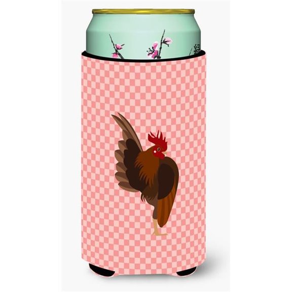 Malaysian Serama Chicken Pink Check Tall Boy Beverage Insulator Hugger