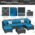 thumbnail image 5 of YODOLLA 7-Piece Patio Furniture Set on Sale, Black Rattan Wicker Outdoor Sectional Sofa Couch with Table Patio Conversation Set for Lawn& Backyard In Peacock Blue, 5 of 7