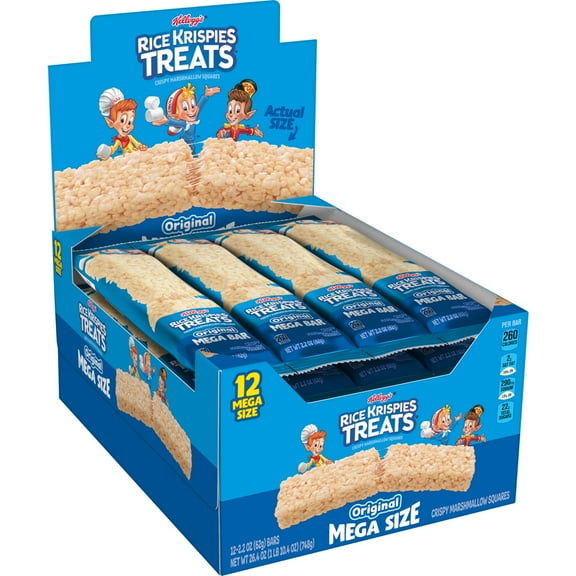 Rice Krispies Treats Mega Bars Large Marshmallow Snack Bars, Kids Snacks, Big Bars, Original, 26.4oz Box (12 Bars)